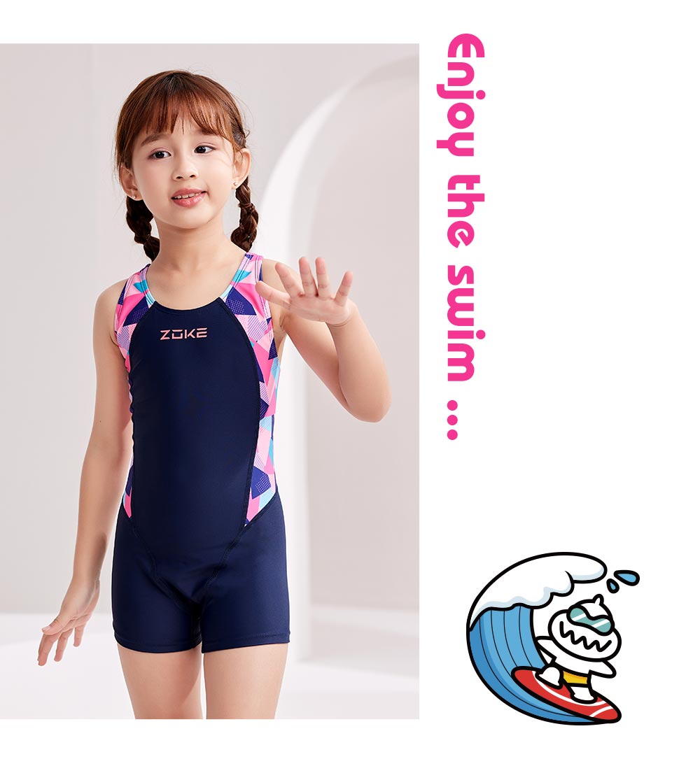 ZOKE Girls' One-Piece Swimsuit, Square Leg, for Older Children And Teenagers, Professional Swimming Costume, 124604418, Purple-Blue Size 16 4