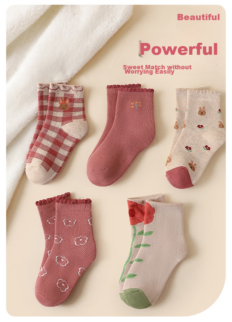 LangSha Children's Socks, Girls' Winter Cotton Fleece-Lined Thick Mid-Calf Terry Socks, Girls' Warm Socks, Baby Socks 7