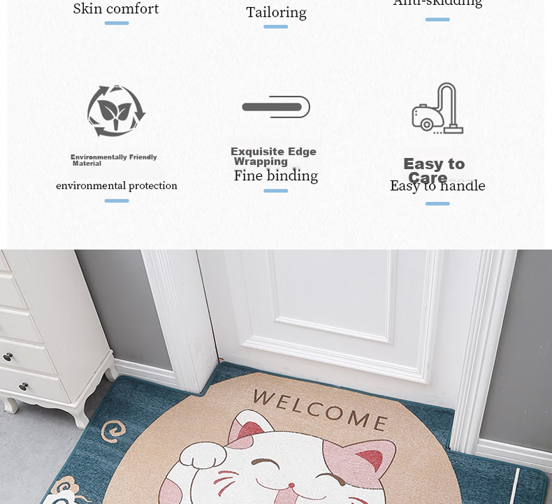 MOON TIME Entrance Mat, Doorway Foot Mat, Indoor Doormat, Non-Slip, Dirt-Resistant, Cuttable, 80*120cm, Blue Cat 3