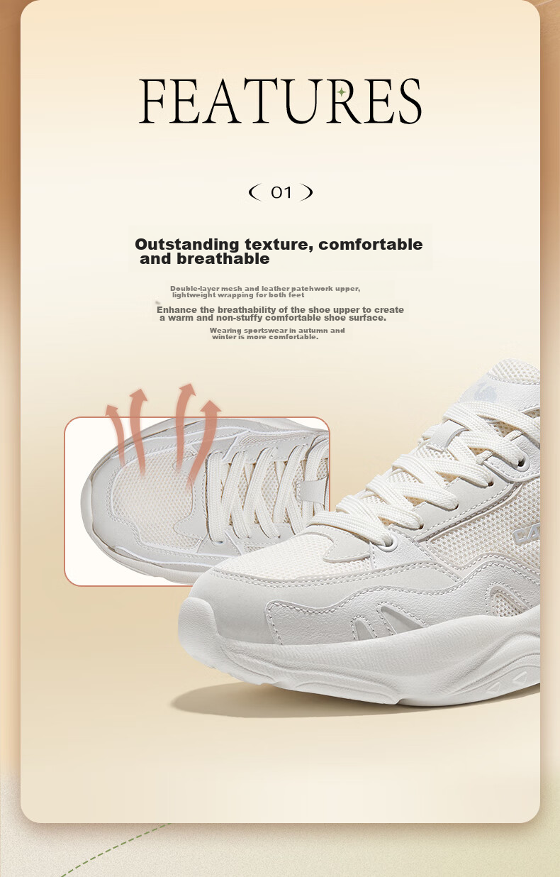 CAMEL Women's New Retro Sneakers, Breathable Mesh Upper, Thick-Soled Platform, Casual Versatile Soft-Bottomed Shock-Absorbing Dad Shoes 17