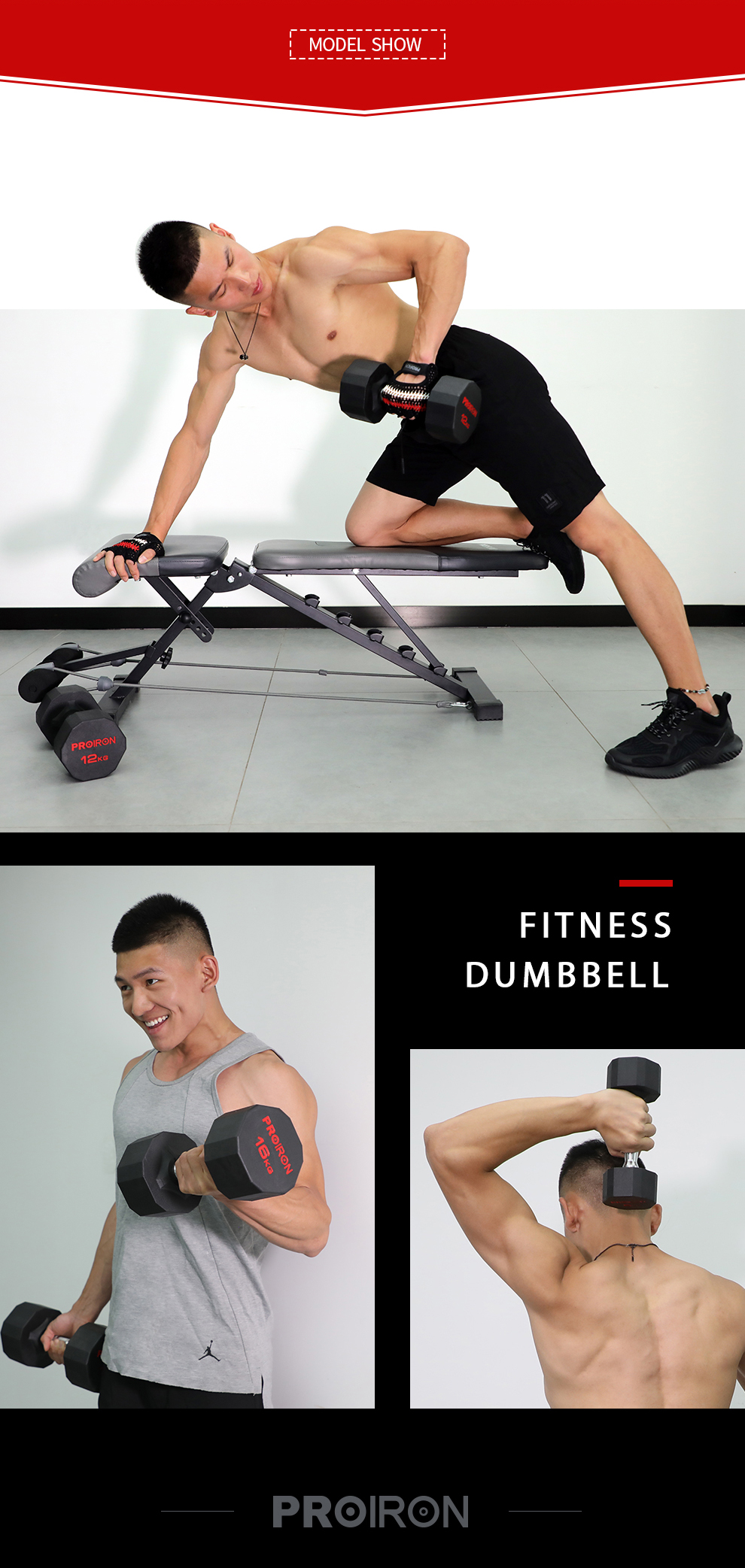 PROIRON Puli'ai Rubber-Coated Dumbbells for Men, Home Fitness Twelve-Sided Eco-Friendly Dumbbell Set, 10KG*1 Pair 14