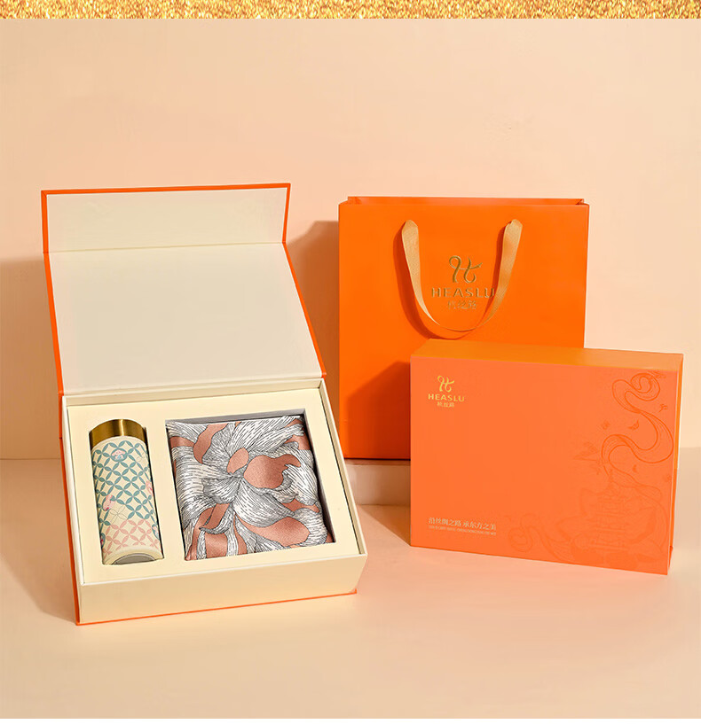 Hangsilu Mulberry Silk Women's Silk Scarf And Thermos Cup Gift Set, Practical Birthday Present for Mom, Mid-Autumn Festival Gift 2