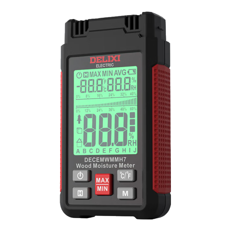 DELIXI ELECTRIC Wood Moisture Meter, High-Precision Digital Probe Moisture Tester, Measuring Instrument with Temperature And Humidity, 7 Types of Curves