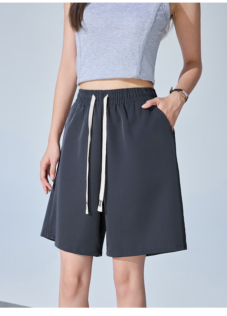 XUEXIMAN Women's Summer Thin Loose Wide-Leg Five-Point Suit Shorts High-Waist A-Line Slim Casual Pants 16