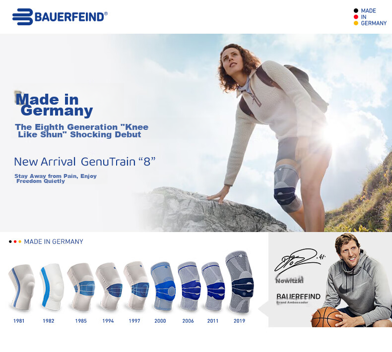 BAUERFEIND German Original Size 5.5 Sports Knee Brace Basketball Running Professional Protective Gear GenuTrain Silver Titanium Black Single Pack 1