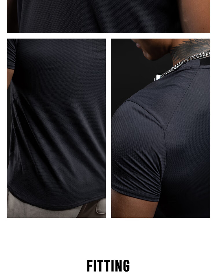 Monster Guardians Men's Sports Fitness Shirt Original Yarn Quick-Dry T-Shirt Lightweight Breathable Basic Running Training Short Sleeve Charcoal Black XL 32