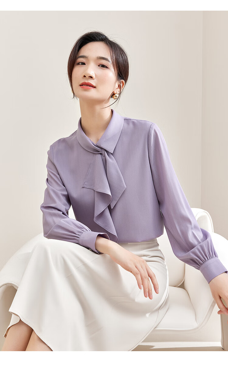 Sentubila Elegant Ribbon Blouse for Women, Spring Women's Wear, Light And Fashionable Long-Sleeve Chiffon Blouse, Versatile Commuter Top 13