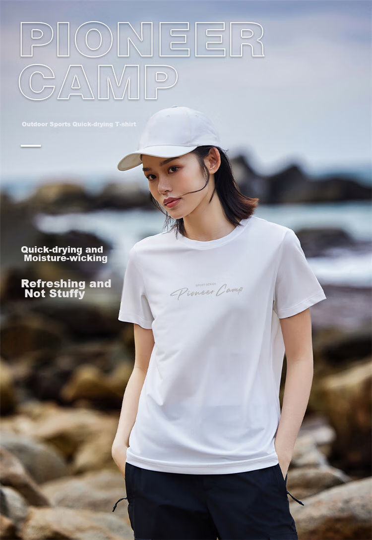 Pioneer Camp Quick-Dry Women's Round Neck T-Shirt, Lightweight Summer Undershirt, Breathable Outdoor Hiking Sports Top, White, M 1