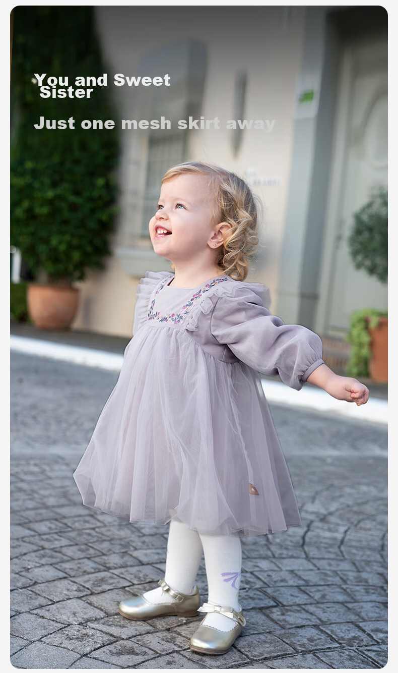 DAVE & BELLA Children's Dress Spring And Autumn Girls' Stylish Tulle Princess Dress Baby Skirt Children's Clothing 6
