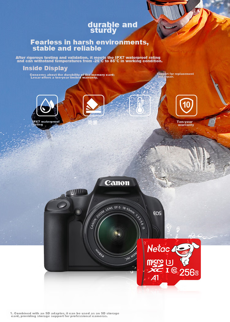Netac & JOY Co-Branded Edition, 256GB TF (MicroSD) Memory Card, U3 C10 A1 4K P500 Series, Read Speed 100MB/s, Supports 4K, Continuous Recording 6