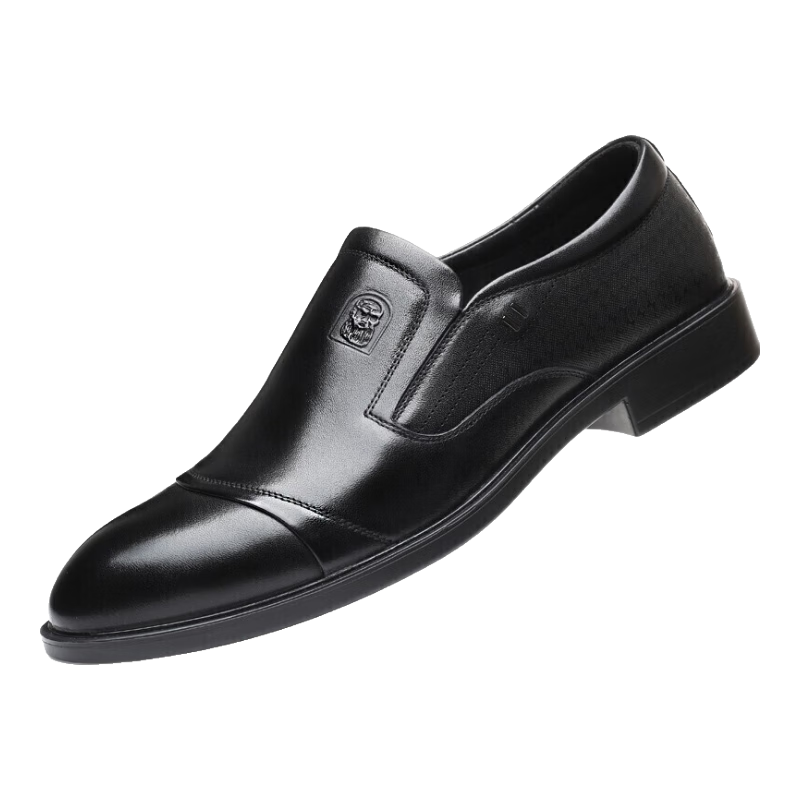 LAORENTOU Men's Leather Shoes, Business Formal Shoes, Top-Grain Cowhide Slip-Ons, Non-Slip Breathable Casual Shoes, A90205, Black, Size 39
