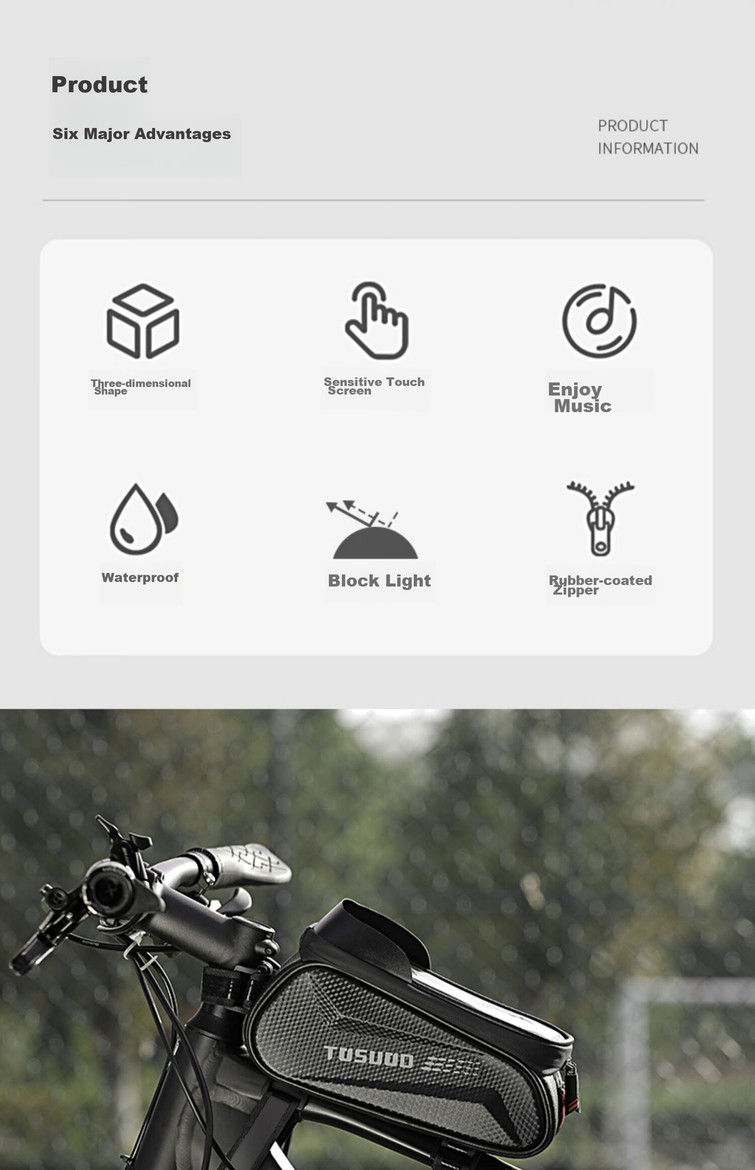 TOSUOD Bicycle Front Frame Bag Phone Tool Storage Bag Mountain Road Bike Top Tube Bag Cycling Gear 2.0L 18