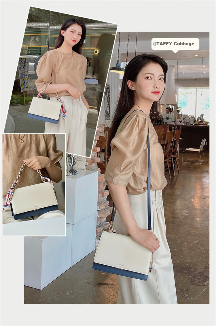 HONGU Women's Handbag, Chain Bag, Contrasting Color Shoulder Tote Silk Scarf Bag, Cowhide Crossbody Bag, Birthday Gift for Girlfriend 11