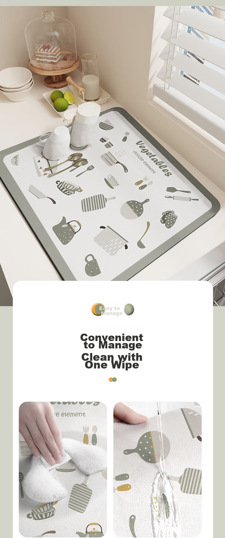 Jingxun Countertop Draining Pad, Heat Insulation Mat, Absorbent Mat, Table Mat for Tableware And Cups, Tea Table Mat, Bar Mat, 40*50cm 6