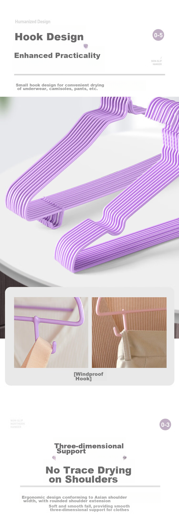 MENGTING Coat Hanger, Clothes Rack, Drying Rack, Adult Clothing Support, Plastic-Coated with Hooks, 20 Pieces 3