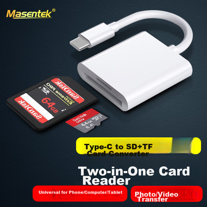Адаптер-кардридер Masentek Type-C SD/TF, для iPhone, Huawei, iPad, Macbook, USB-камера, флеш-накопитель