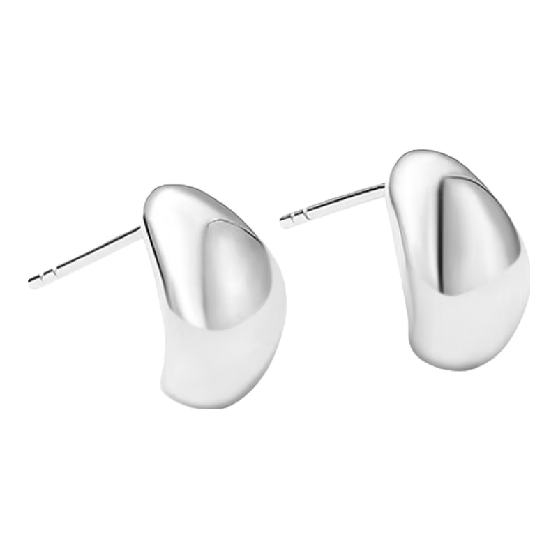 Arsis Free-Style Flowing Small Bean Earrings for Women, Original Design Ear Studs, Gift for Girlfriend, Silver Color