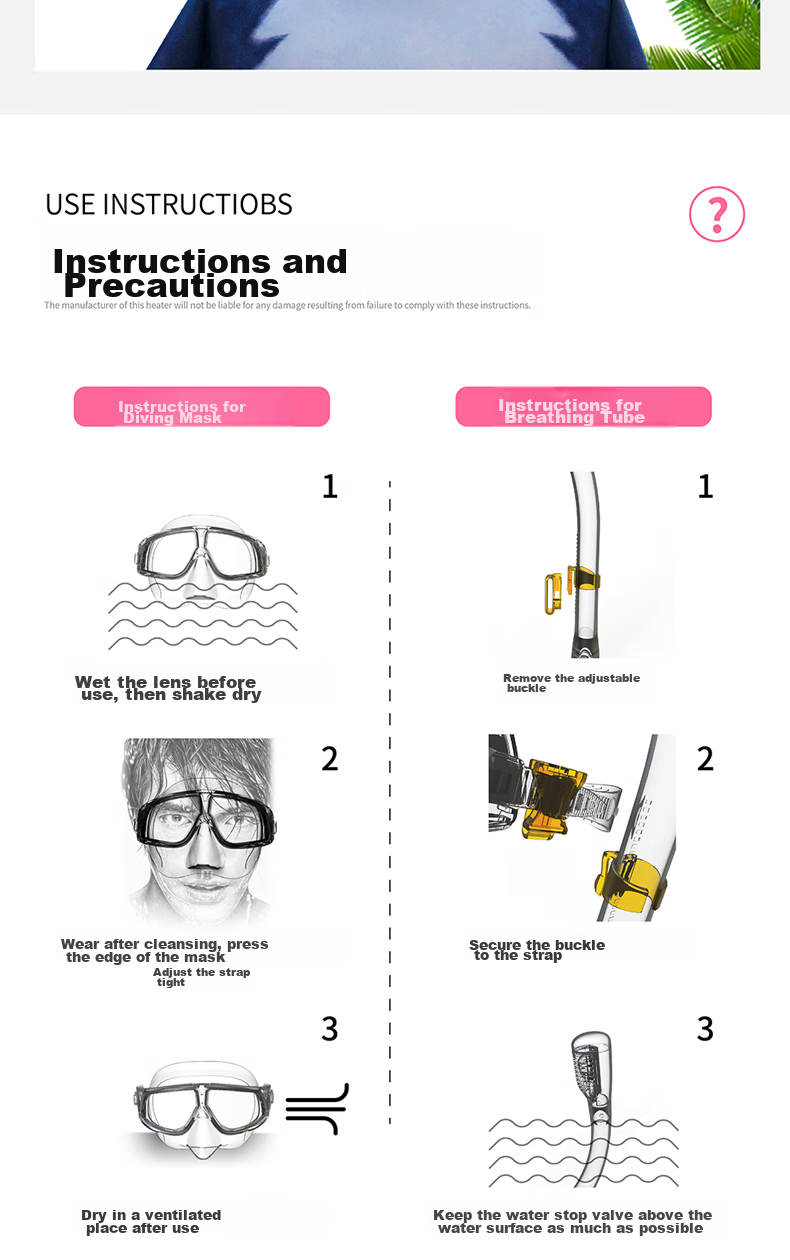 WATERTIME/Shuichuan Full Dry Snorkeling Respirator, Underwater Swimming And Snorkeling Equipment, White 10