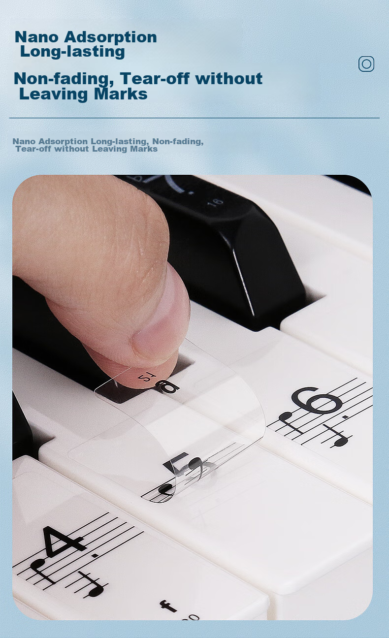 Maneryuepu Piano Keyboard Stickers for 88/61/54 Keys Electronic Keyboard Sticker, No Glue, Staff Paper, Simple Melody Instrument Accessories 7