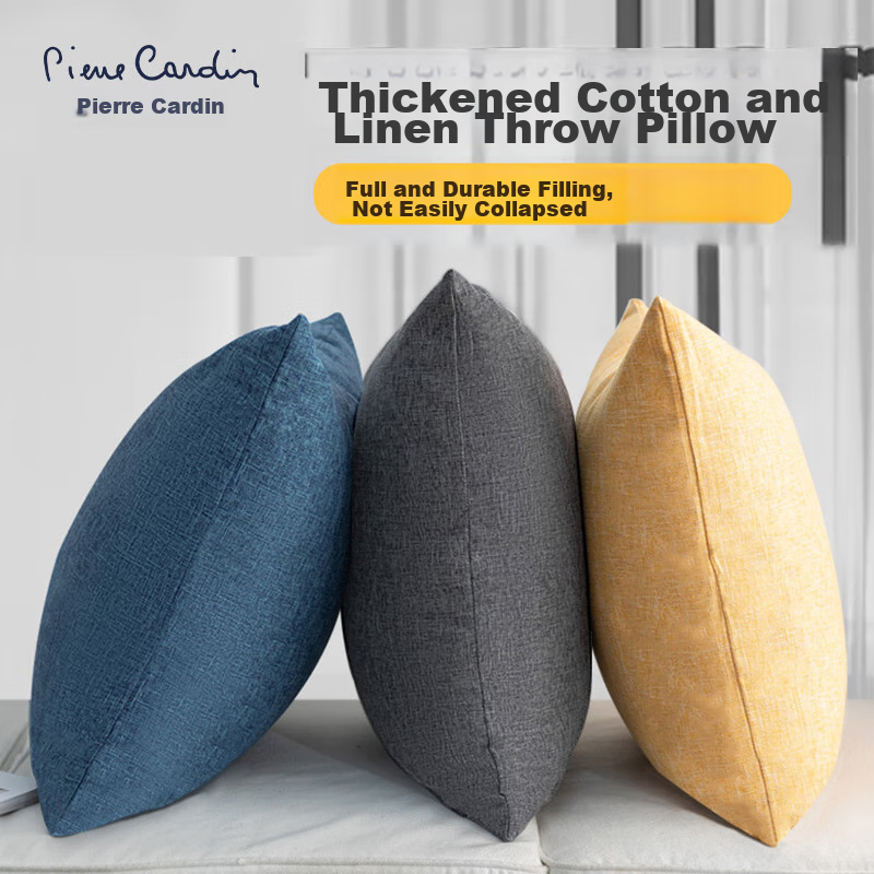 Pierre Cardin Throw Pillow Cushion, Solid Color Linen Style Removable Nap Pillow Office Backrest Car Lumbar Support, Smoke Gray, 45*45cm