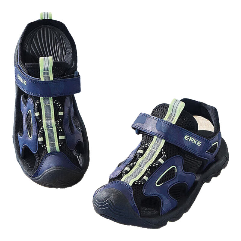 ERKE Children's Shoes, Boys' Outdoor Footwear for Older And Younger Kids, Casual Beach Sandals, Black/off-White, Size 35
