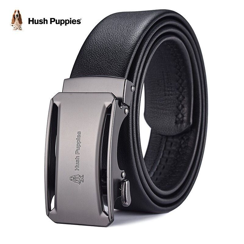 Hush Puppies Men's Leather Belt, Classic Automatic Buckle Waistband, Urban Trendy Casual Business Party Birthday Gift for Boyfriend