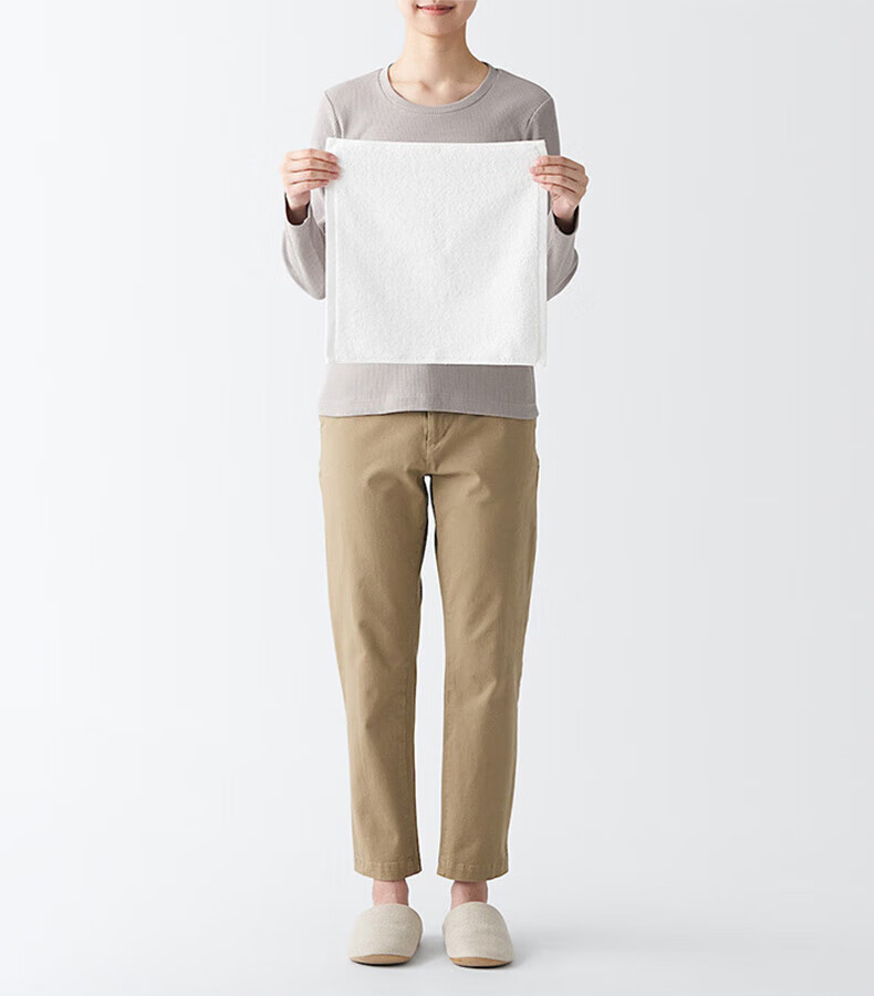 MUJI Cotton Velvet Towel with Hanging Ring, Soft Face Cloth, Pure Cotton Washcloth, Gray, 34×35cm 1