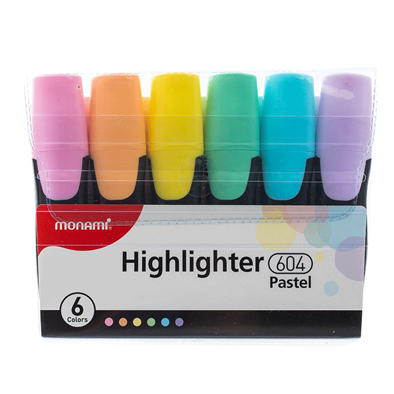 [Back to School Essential] Monami (Monami) Soft Color Highlighters for Students, Square-Tip Highlighters for Marking Notes And Journaling, 6-Color Set 06020Z06-P