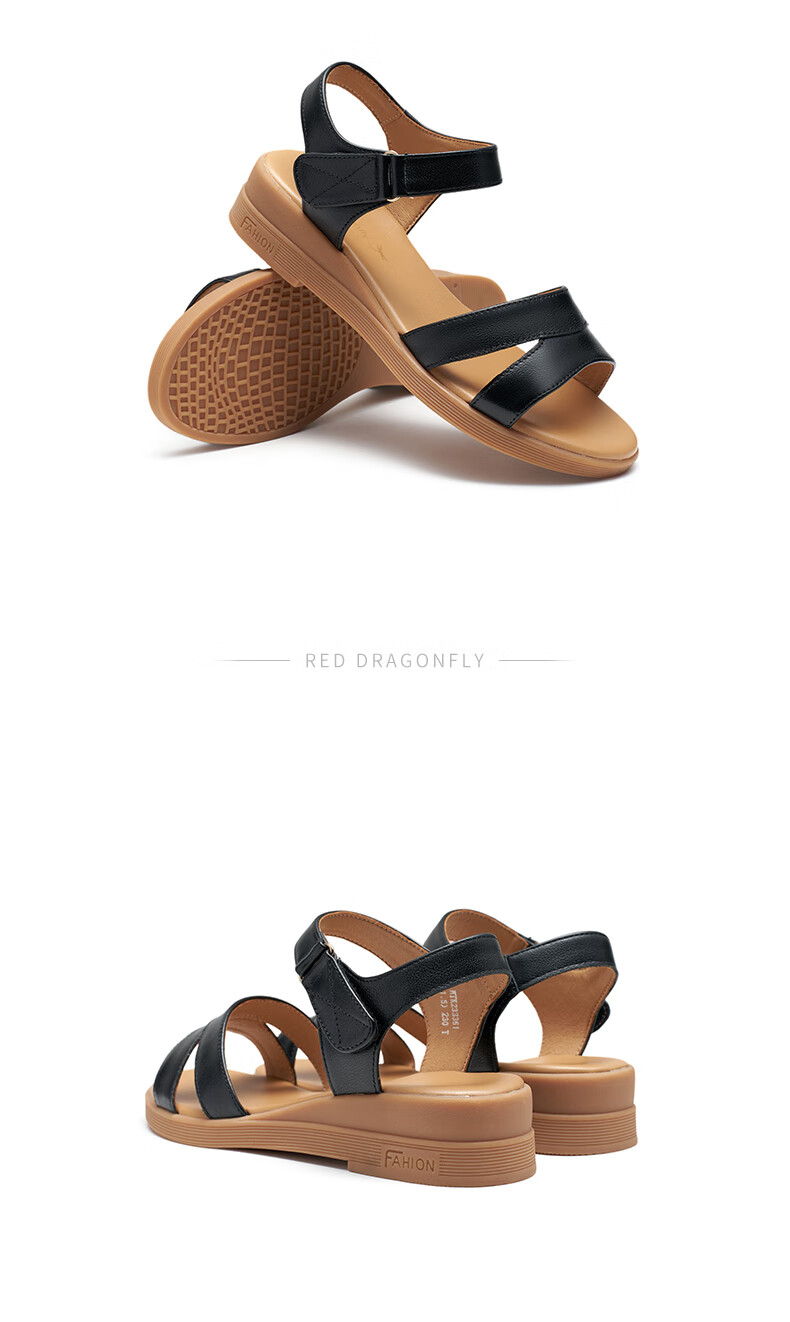 RED DRAGONFLY Genuine Leather Mom Sandals, Summer Comfortable Soft-Soled Shoes for Middle-Aged And Elderly, WTK23336, Beige, Size 35 11