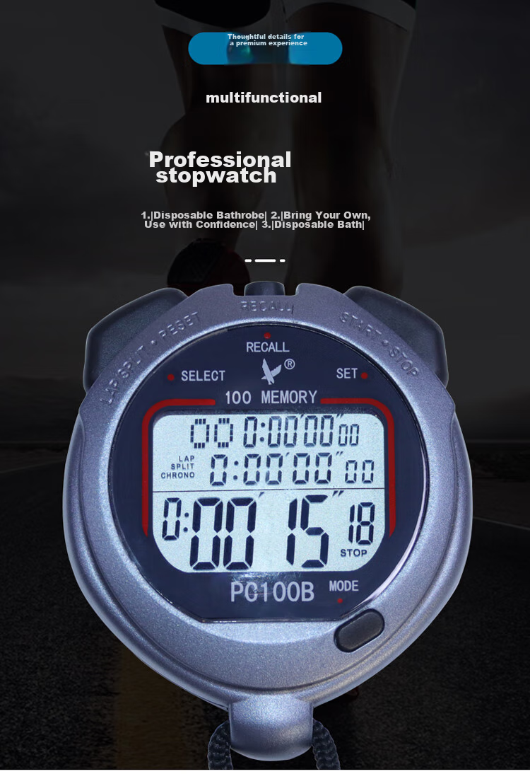 Tianfu Outdoor Stopwatch, Countdown Multifunctional Timer, Professional Competition Sports Memory Stopwatch, Three-Row 60-Lap PC960 1