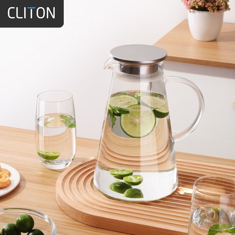 CLITON Heat-Resistant Glass Pitcher for Cold And Hot Drinks, Home Use Flower Tea Pitcher, Juice Jug, Large Capacity Glass Cup, 1.8 Liter Cold Water Jug