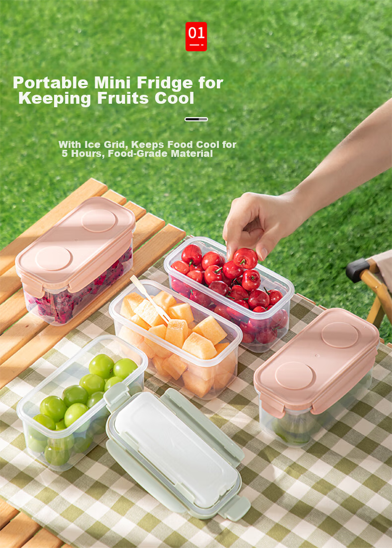 KATEI STORY Japanese Portable Fruit Box with Fork, Handheld Salad Cup, Plastic Cup with Sealing And Leak-Proof Draining Basket for Going Out 3