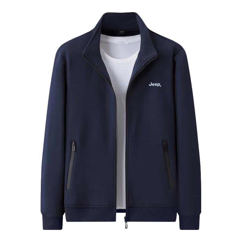 JEEP Men's Sweatshirt Jacket, Spring And Autumn Loose Casual Cardigan, Trendy Sportswear, Men's Clothing, Navy Blue, XL