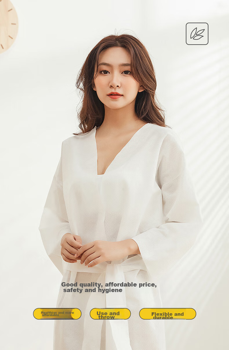 JOYTOUR Disposable Bathrobe, No-Wash Pajamas, Hot Spring Beauty Salon Bathwear, Travel Portable Essential, White Universal 8