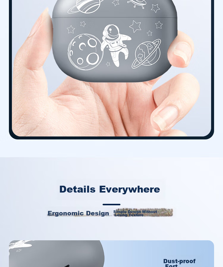 ESCASE Earphone Case for IQOO TWS2 And Vivo TWS4, Silicone Soft Shell Storage Box with Shockproof Ultra-Thin Astronaut Design, Premium Gray + Anti-Loss Strap 4