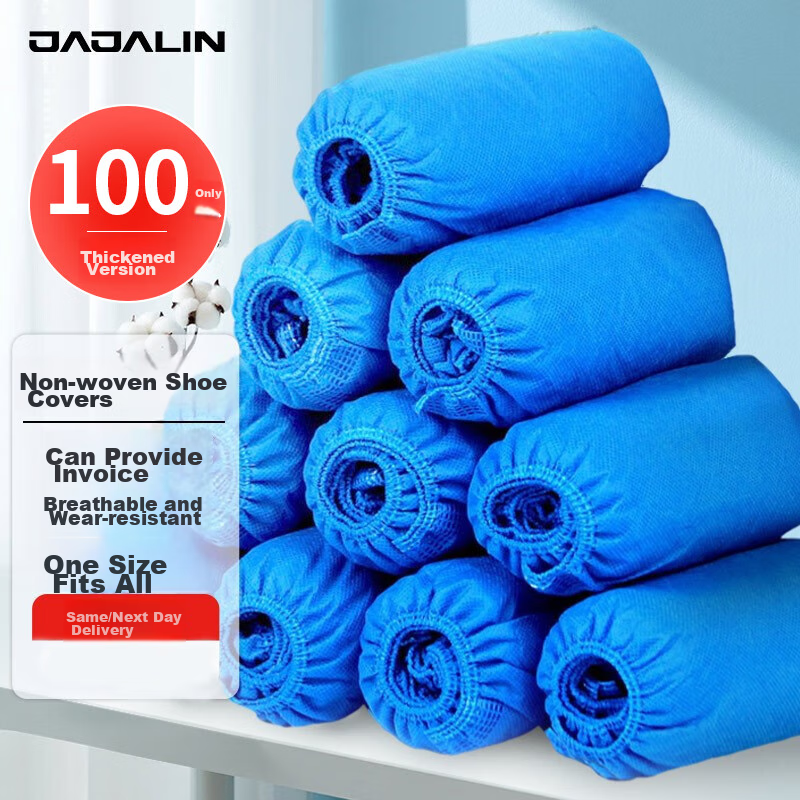 JAJALIN Disposable Shoe Covers, Non-Woven Fabric Shoe Covers [100 Pieces], Foot Covers, Thickened And Enlarged, Dust-Proof, Wear-Resistant, One Size Fits All
