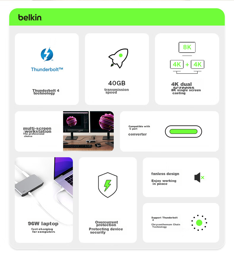 BELKIN Thunderbolt 4 Docking Station, Five-In High-Performance Expansion, Thunderbolt 4 Computer Expansion, 40Gbps Commercial Performance, 140W Power Delivery Charger Expansion Dock INC013 6