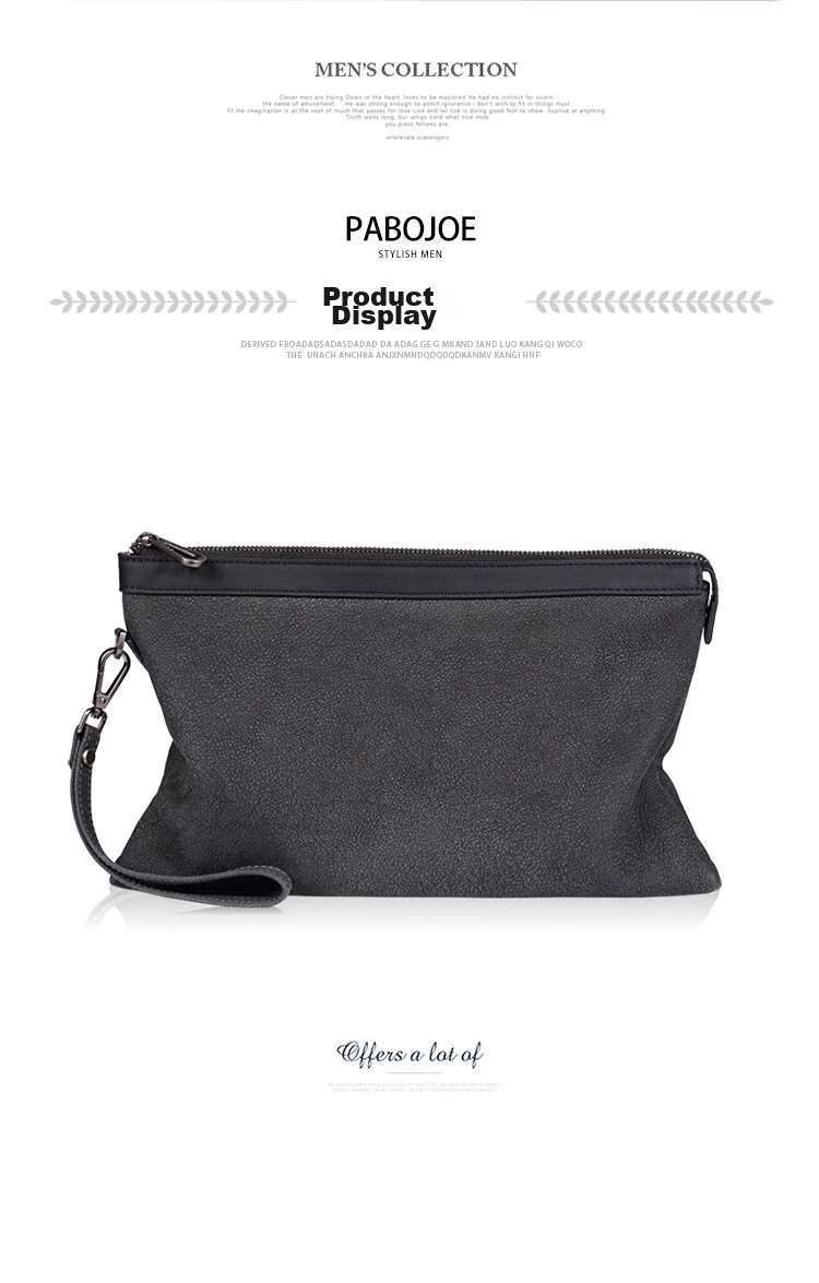 Pabojoe Men's Clutch, Top-Grain Leather Handbag, Fashionable Clasp Bag, Black Wristlet, Birthday Gift for Boyfriend 12