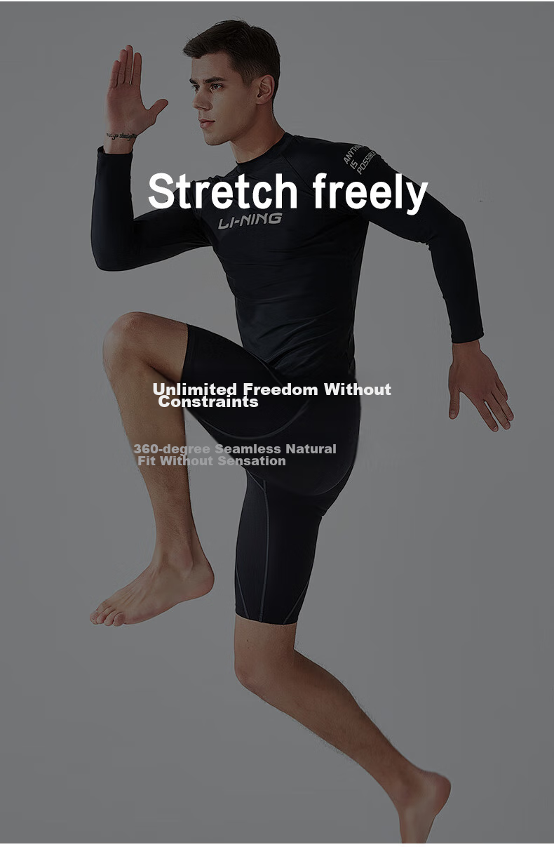 Li-Ning Men's Long-Sleeve Swimsuit Anti-Embarrassment Hot Spring Surfing Suit LSLR223, Long Sleeve Black, Size L 4