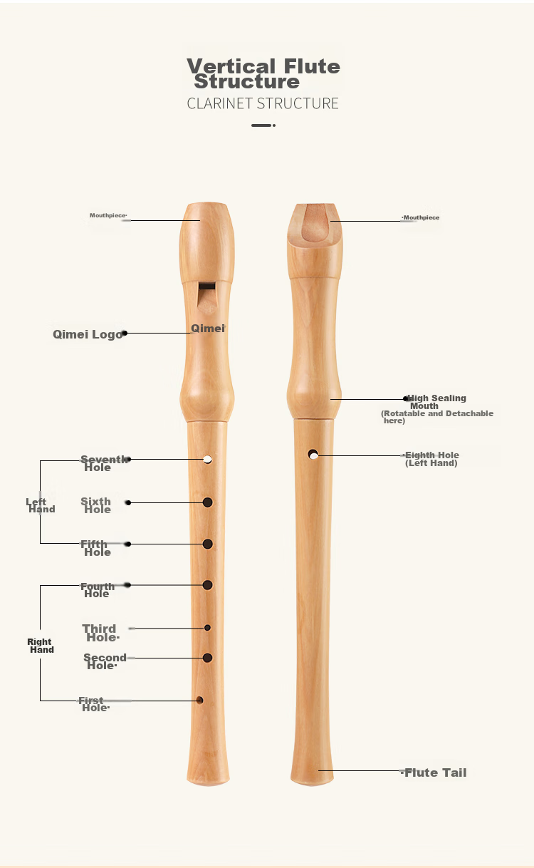 Qimei 8-Hole Wooden Flute, German-Style Eight-Hole Wooden Vertical Flute, Classroom Instrument, Resin Case Packaging, with Teaching Materials 5