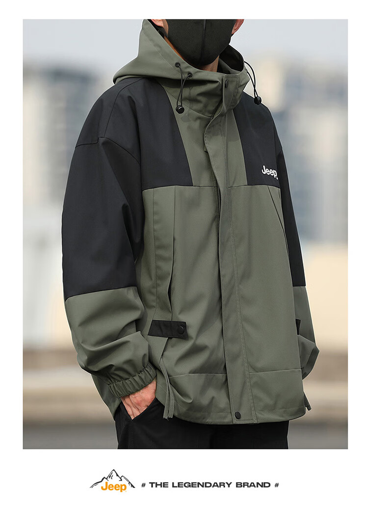 JEEP Men's Jacket, Spring And Autumn Casual Workwear, Loose-Fitting Windbreaker for Couples, Dark Green, Size L 17