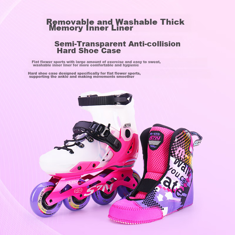 Micro Migu Roller Skates for Children, Boys And Girls, M-Cro Straight Row Inline Skates, Suitable for Primary And Secondary School Students, LE Pink Single Shoes, Size L