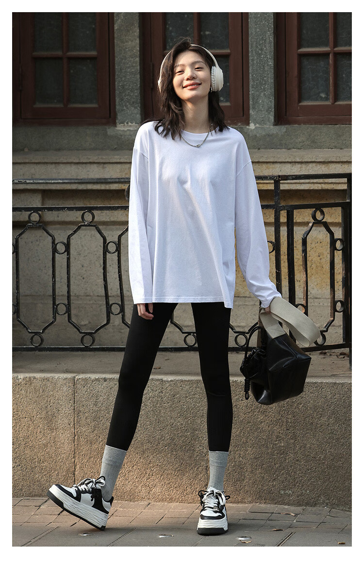 TUCANO Long-Sleeve Base Shirt for Women, Pure Cotton Heavyweight T-Shirt, Regular Shoulder Loose Fit Versatile Slimming Spring And Autumn Casual Top, White, XL 4