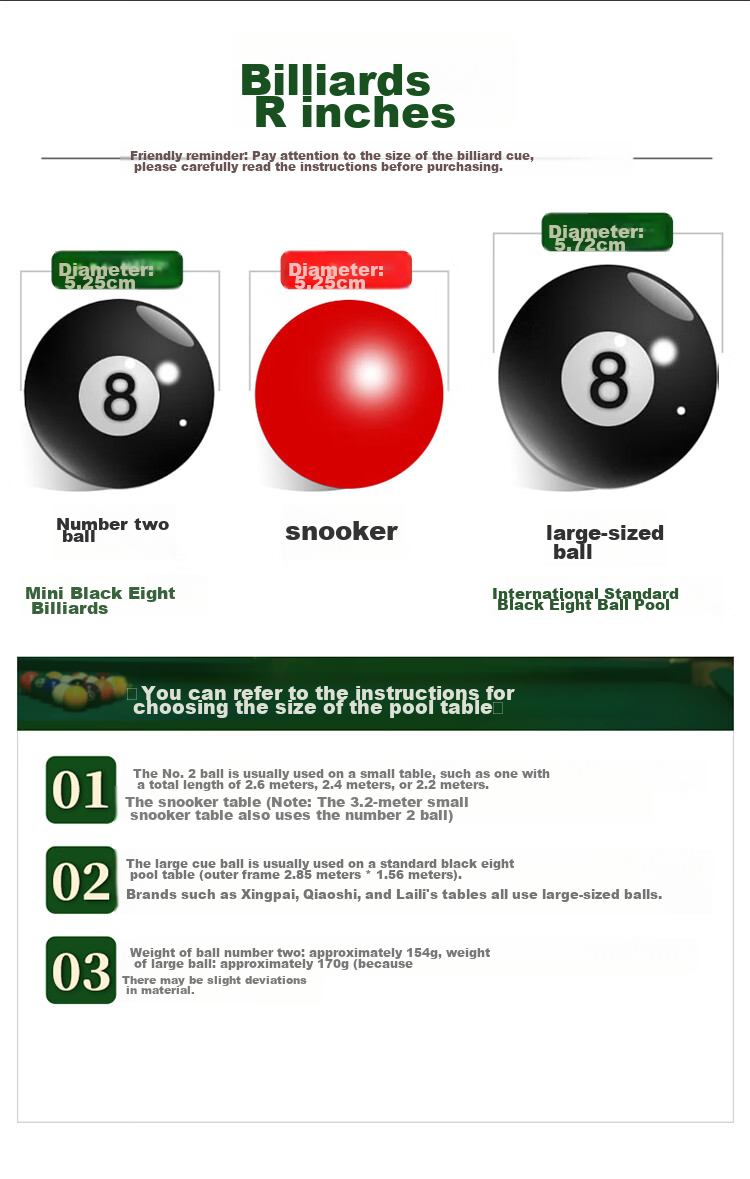 INVUI Billiard Ball, Black 8, Chinese Pool Table Ball, American Billiard, Trick Shot, Sixteen Colors, Large Size, Standard Ball, 57.2mm 2