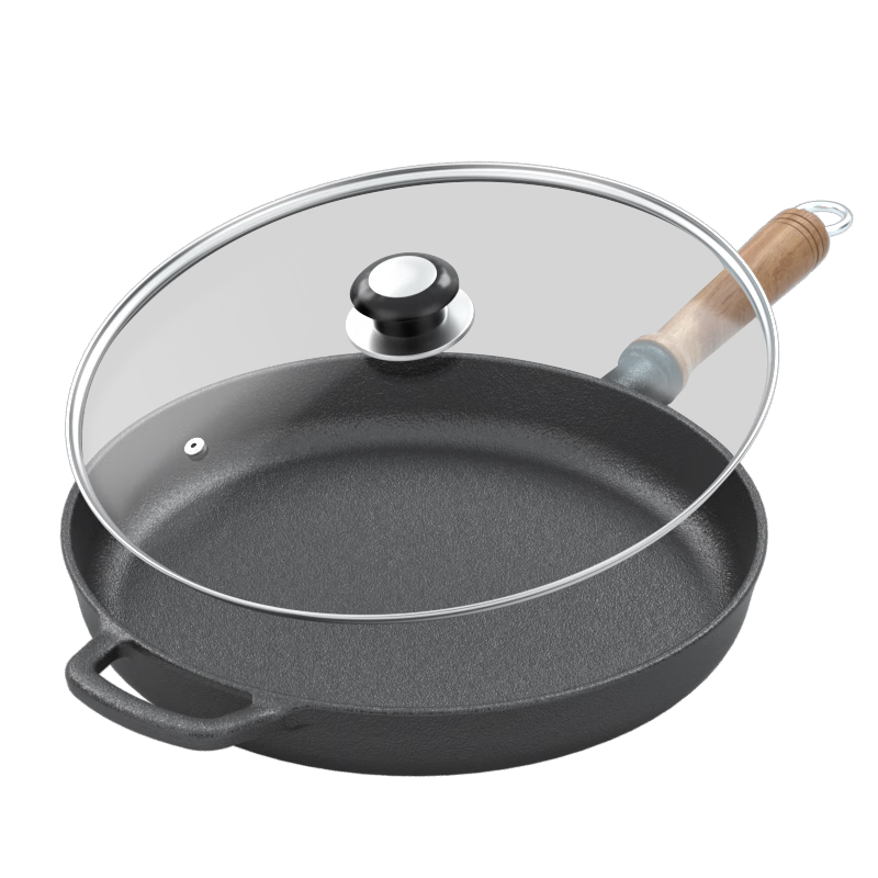 Laoyiren Cast Iron Skillet, Non-Coated Non-Stick Pan for Eggs And Frying, Thickened Iron Wok for Pancakes And Steak, Suitable for Gas Stove And Induction Cooker