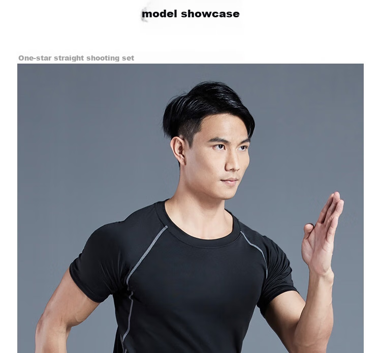Fandimu Men's Sports Short-Sleeve T-Shirt, Fitness Tight-Fitting Quick-Dry Breathable Training Running Shirt, Black with Contrasting Lines, Size M 16