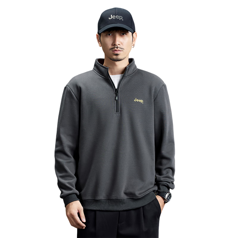 JEEP High-End Stand-Collar Sweatshirt for Men, Spring And Autumn 2026, Loose-Fitting Sports Polo Shirt with Collar, Long-Sleeve T-Shirt Top for Me