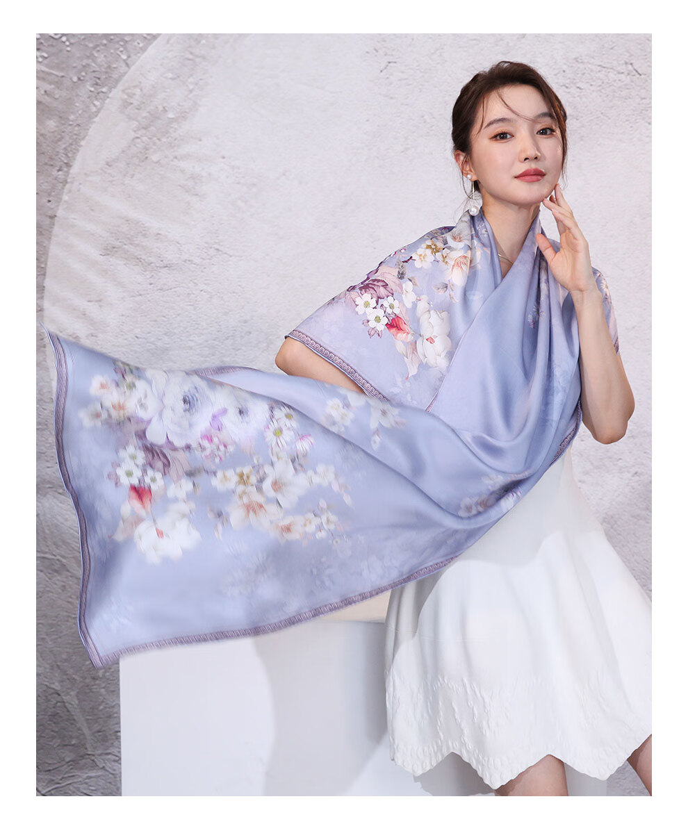 Hangsilu Silk Scarf for Women, Chinese Style Long Scarf, Mulberry Silk Shawl, Birthday Gift, Mid-Autumn Festival Gift for Mom And Teachers 14