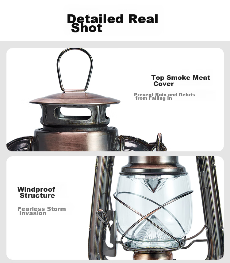 WhitePeak Outdoor Camping Light, Retro Lantern with Handle, Two-Level Adjustable Hanging Lamp, Battery-Powered, Random Color 12