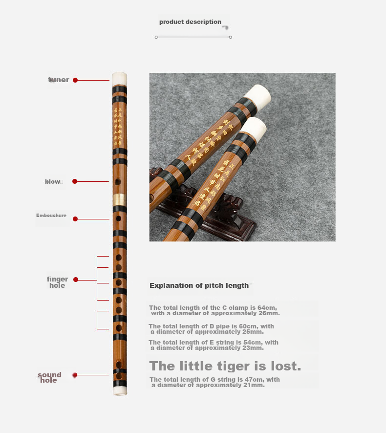 Minsine Bitter Bamboo Refined Dizi Bamboo Flute in G Key, Beginner-Friendly Horizontal Flute for Ethnic Wind Instruments D18 3